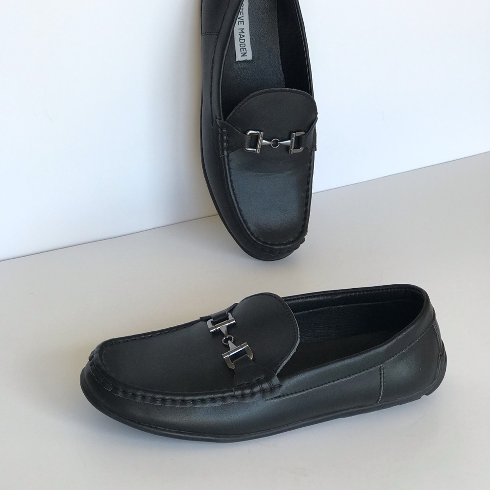 Black Smooth Leather Upper Slip-On Men's Loafer Shoes sz 7 Steve Madden BLANGE